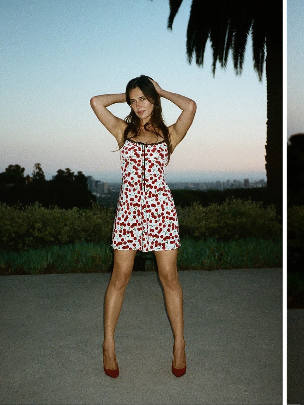 Realisation Par x Devon Lee Carlson silk cherry print mini dress.